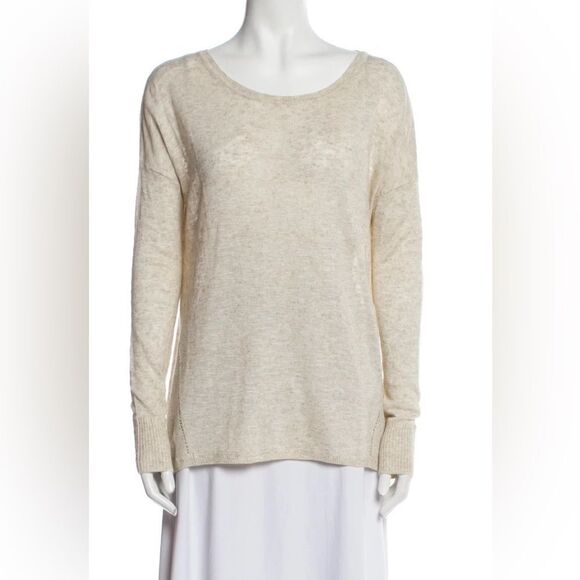 Vince linen blend oatmeal crew neck ribbed back lightweight sweater. XS. - Picture 1 of 9